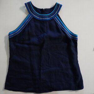 Boden Sleeveless Blue Embroidered around Neck